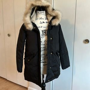 Crew cuts girls fishtail parka with fleece inner and removable fur hood size 12